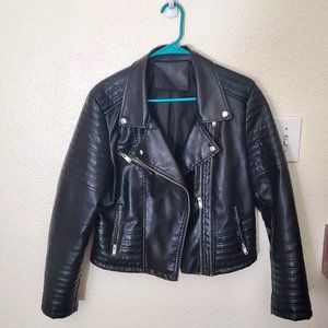 This piece is a black leather jacket from Shein. Size large.